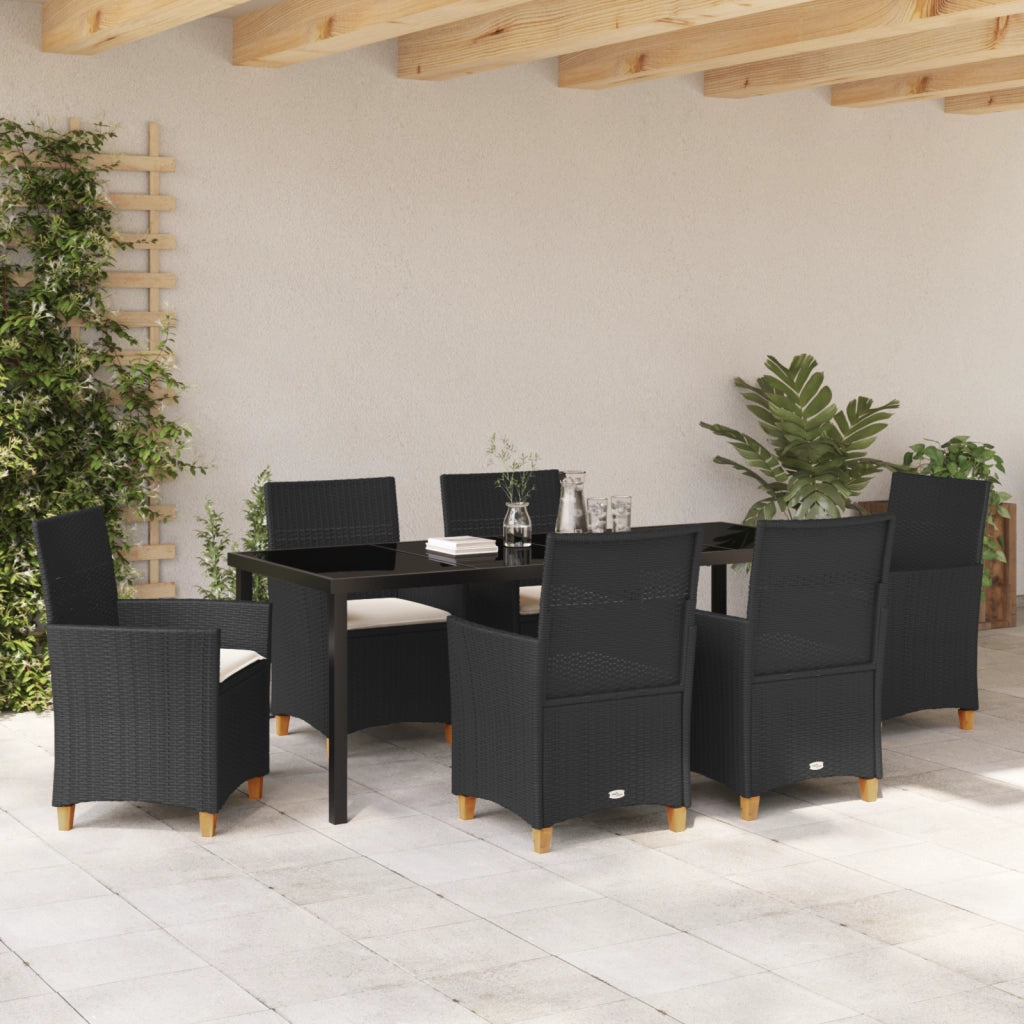 Set da Pranzo da Giardino di 7 Pezzi con Cuscini - Rattan Polimerico Nero
