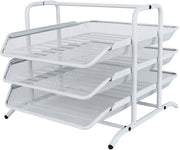 Organizzatore di scrivania metallico A4 per 3 file, con contenitore per archivi, contenitore per riviste, cassetto per lettere e organizzatore per documenti e riviste, bianco
