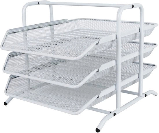 Organizzatore di scrivania metallico A4 per 3 file, con contenitore per archivi, contenitore per riviste, cassetto per lettere e organizzatore per documenti e riviste, bianco