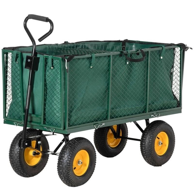 CARRELLO DA GIARDINO IN ACCIAIO CON PARETI LATERALI CAPIENZA 342L VERDE