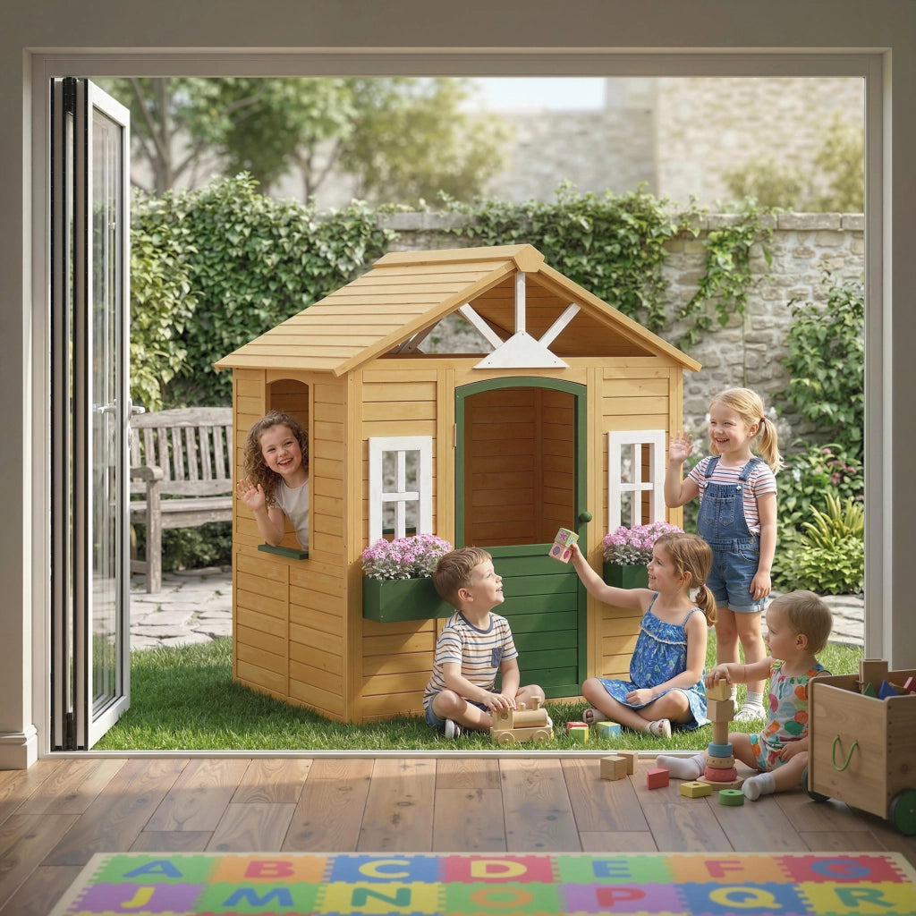 Casetta da gioco in legno per bambini ¨C zephmum ¨C marrone 134.5x97x150 cm
