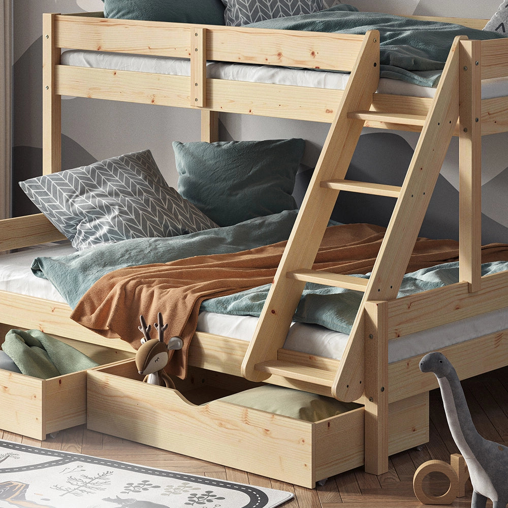 Vitalispa Letto a castello Legno naturale 140x200 / 90x200 cm con 2 materassi e 2 cassetti