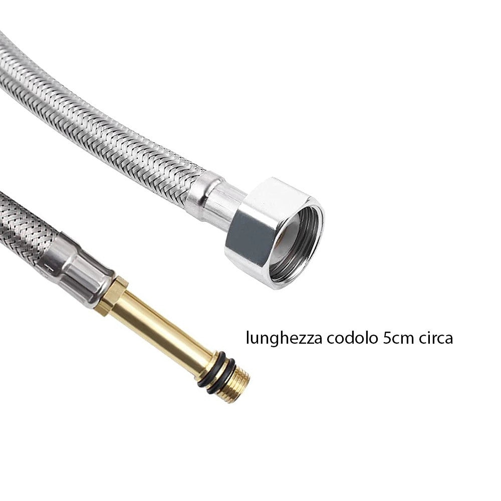 Flessibile acqua f 3/8 x m 10mm da 50cm tramato in acciaio inox con codolo per rubinetto miscelatore