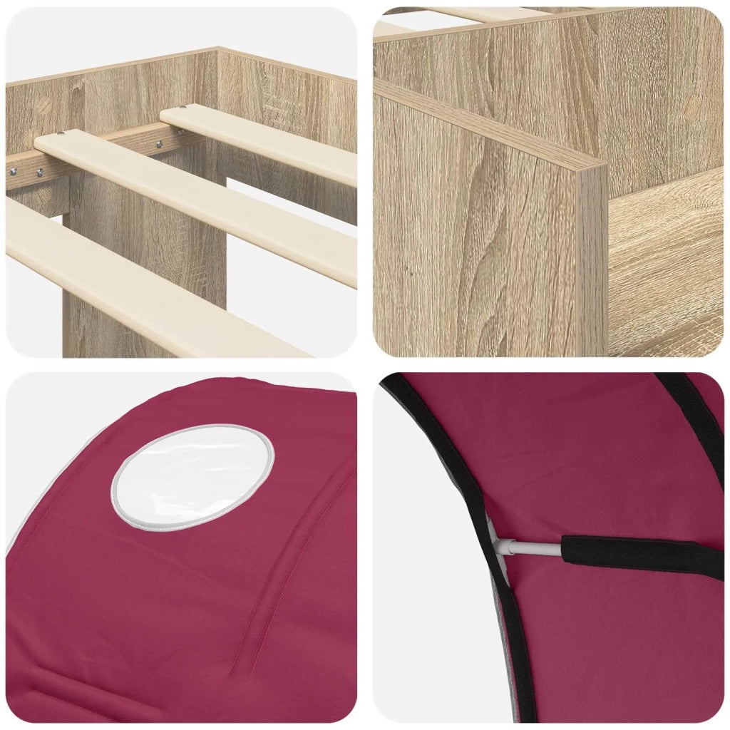 Letto con Tunnel 3 pz Sonoma e Rosso Legno ingegnerizzato 3423591