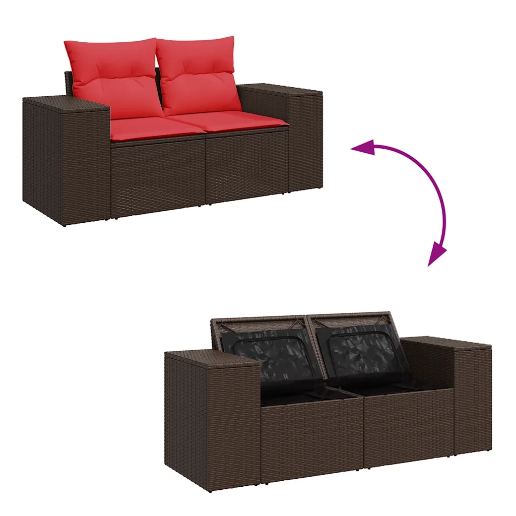 vidaXL Set Divano da Giardino 5 pz Cuscini Marrone Polyrattan e Acacia