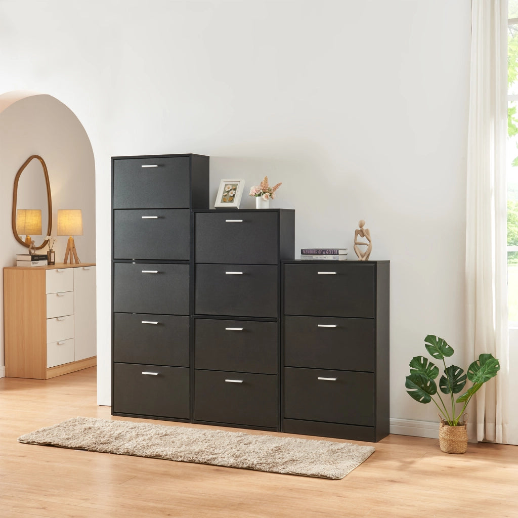 Scarpiera Sykkylven con 3 Contenitori Ribaltabili - Nero [en.casa]