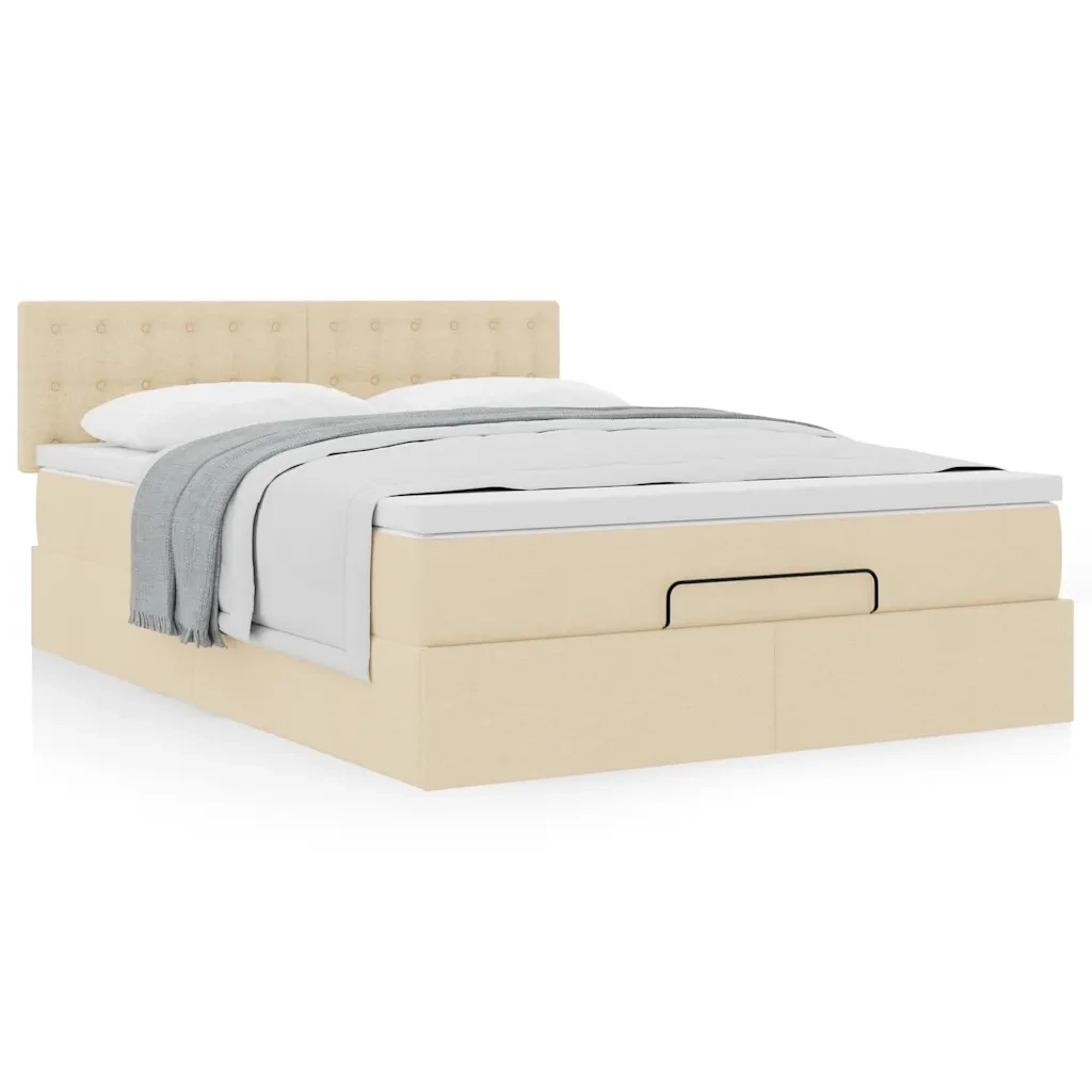 Pouf Letto con Materasso Crema 140x190 cm in Tessuto 3311627