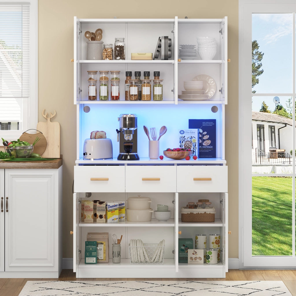 Colonna cucina con ante; cassetti; vano aperto; LED e presa con USB per cucina e sala da pranzo; 105×43×182 cm