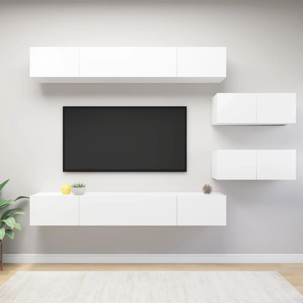 Set Mobili Porta TV 6 pz | Armadietto TV | Mobile Porta TV Bianco in Legno Multistrato