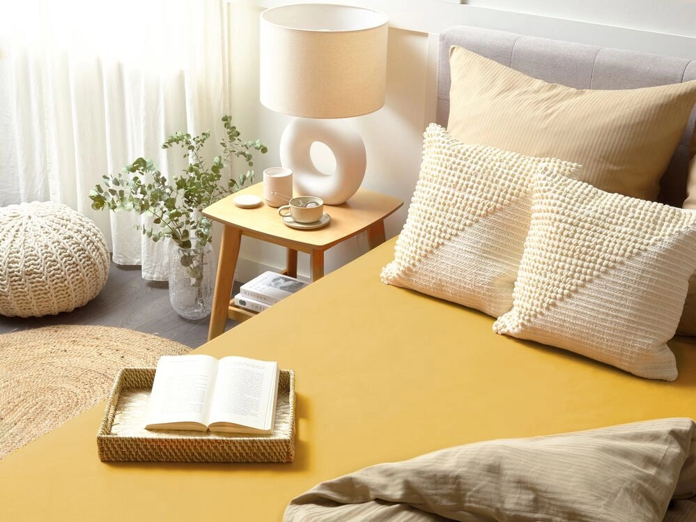 Lenzuolo con angoli cotone giallo senape 140 x 200 cm con bordi elastici modello classico a tinta unita camera da letto classica