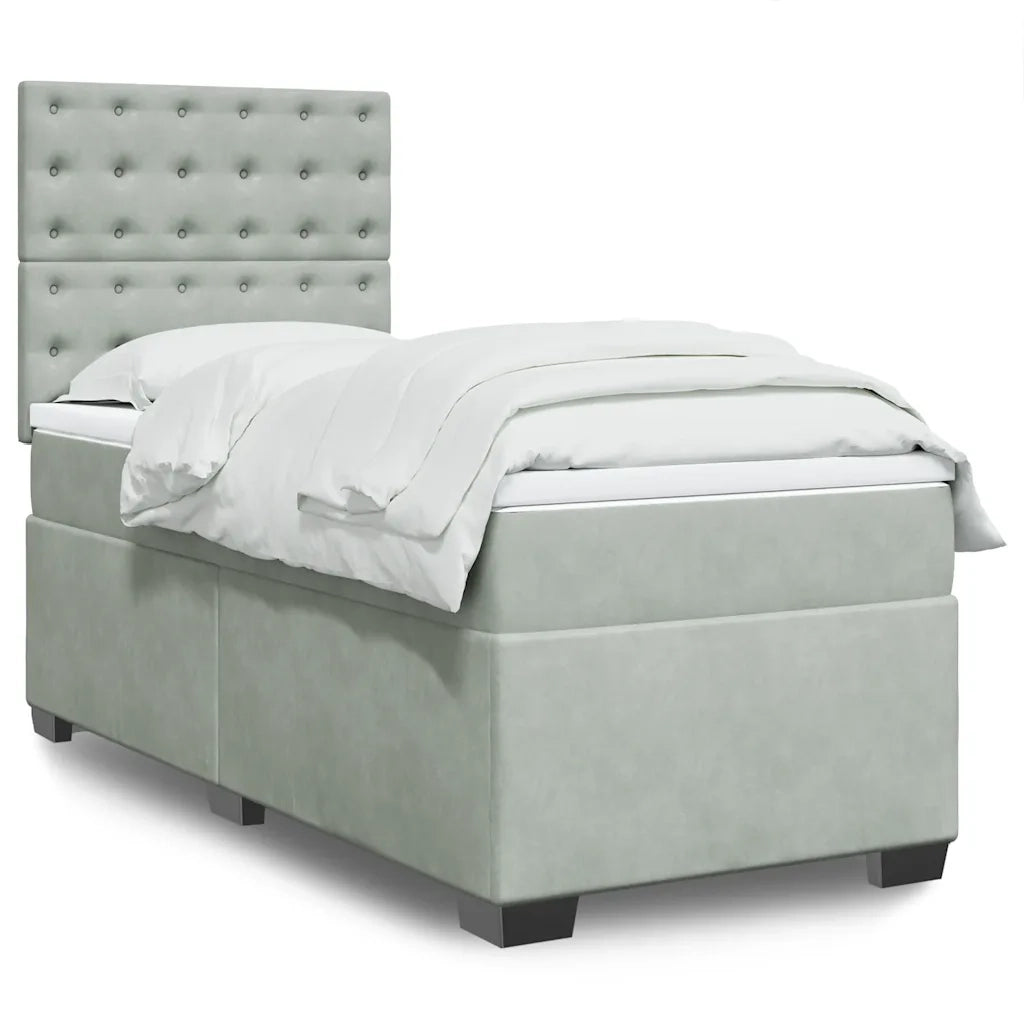 Giroletto a Molle con Materasso Grigio Chiaro 90x200 cm Velluto