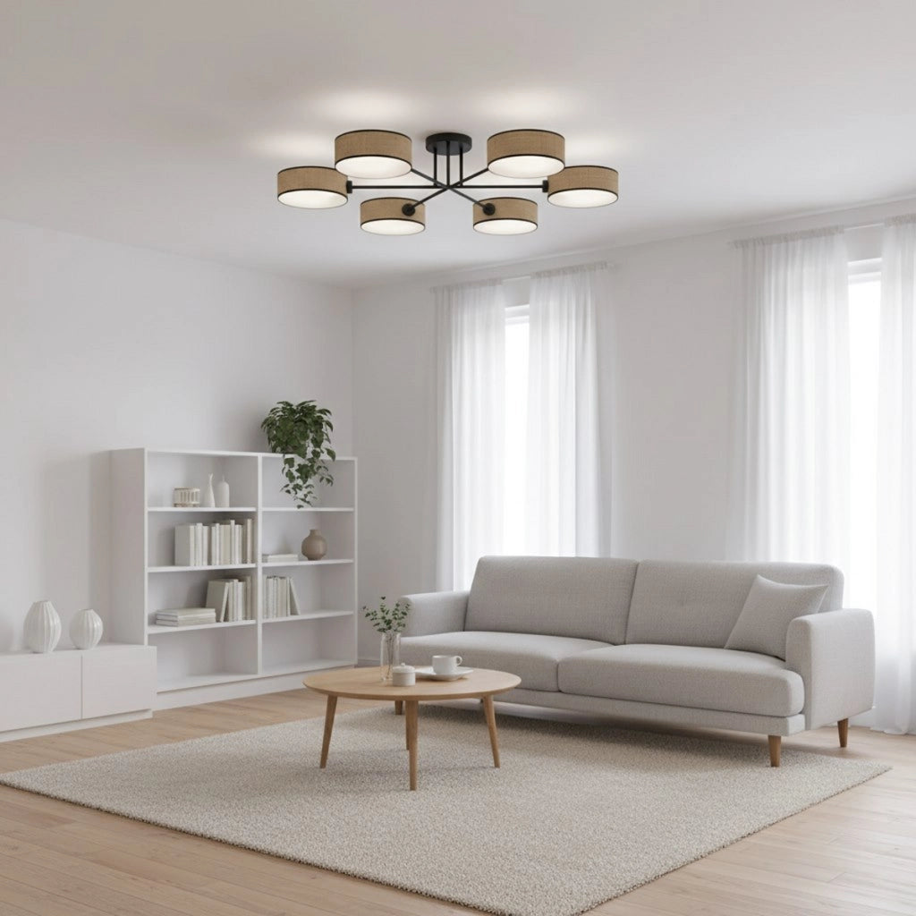 Lampada a sospensione Maga in acciaio nero e rattan