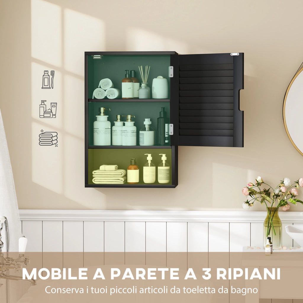 Armadietto Bagno a Parete con Anta e Ripiano Regolabile ¨C Zephmum ¨C 40x20x60 cm, Nero
