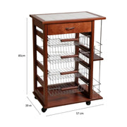 CARRELLO VESUVIO CON CASSETTO + PORTABOTTIGLIE CILIEGIO IN FAGGIO E BASE INFERIORE MULTISTRATO DI BETULLA 1 CASSETTO 4 CESTELLI
