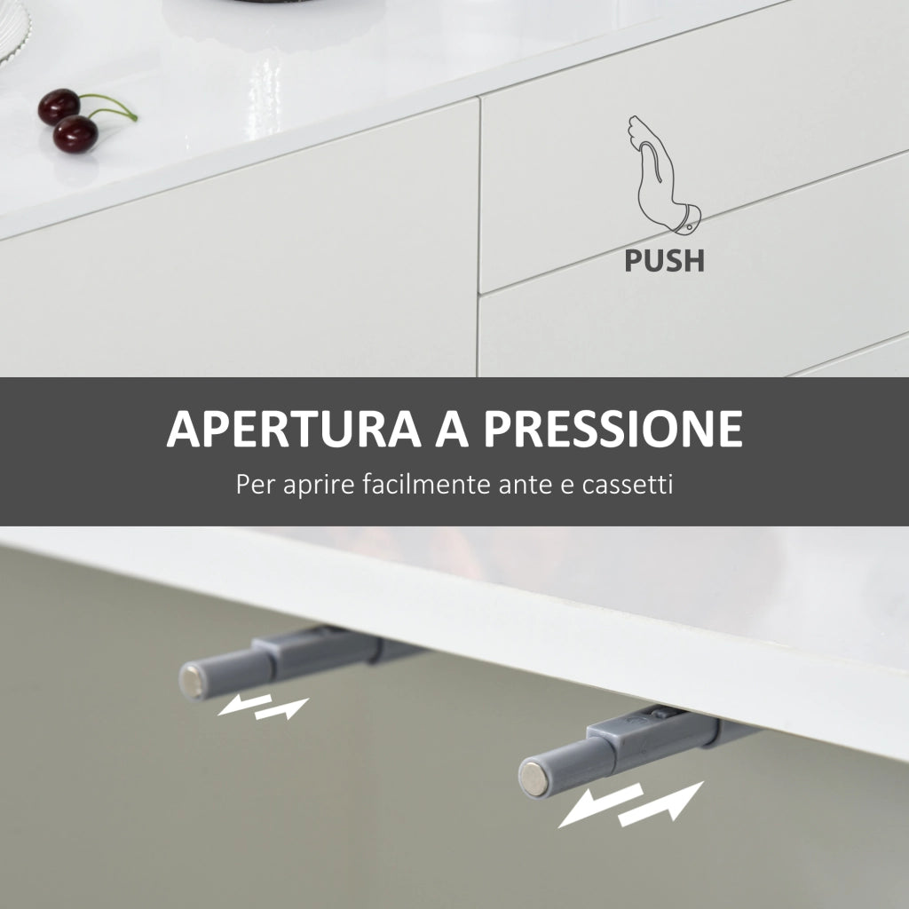 Mobiletto Multiuso in Legno Bianco con 2 Cassetti e 2 Armadietti con Apertura a Pressione, 117x36x74 cm