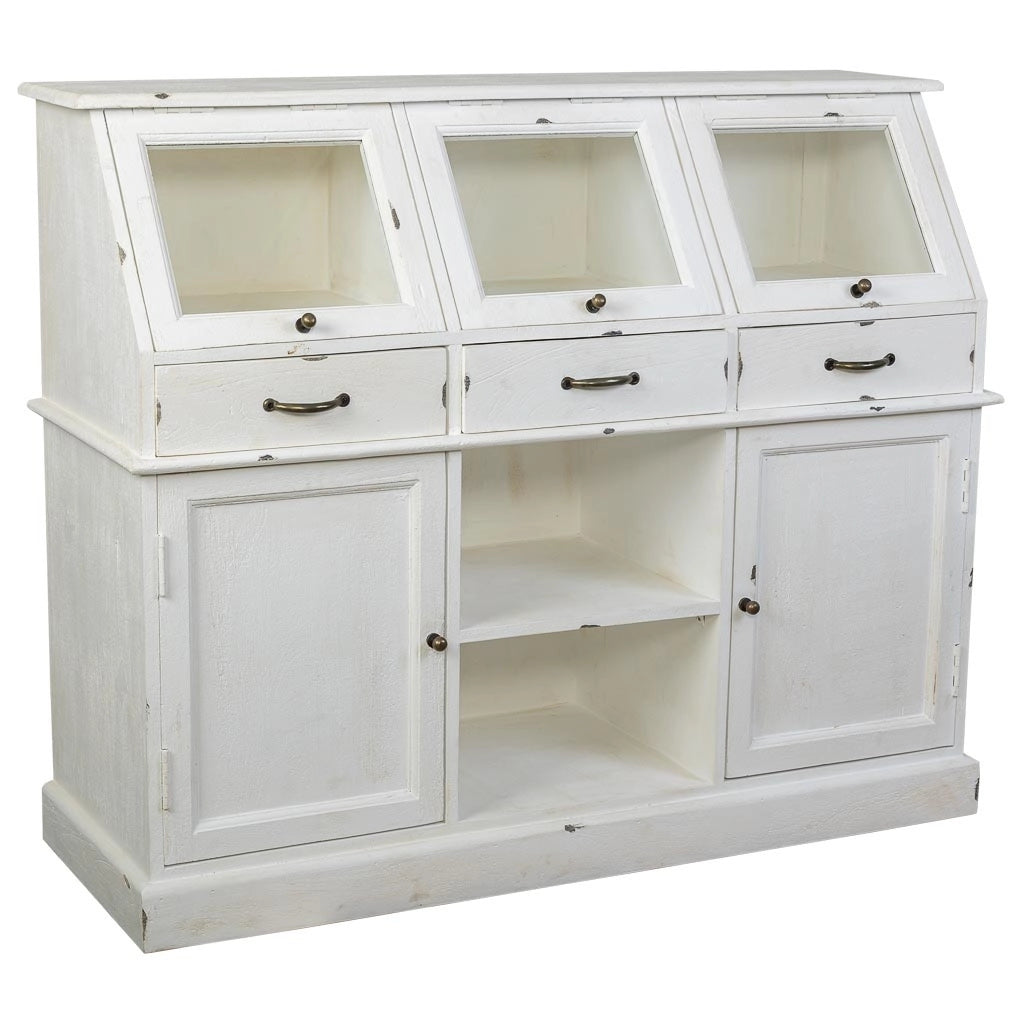 Credenza in legno invecchiato bianco 129x45x106h