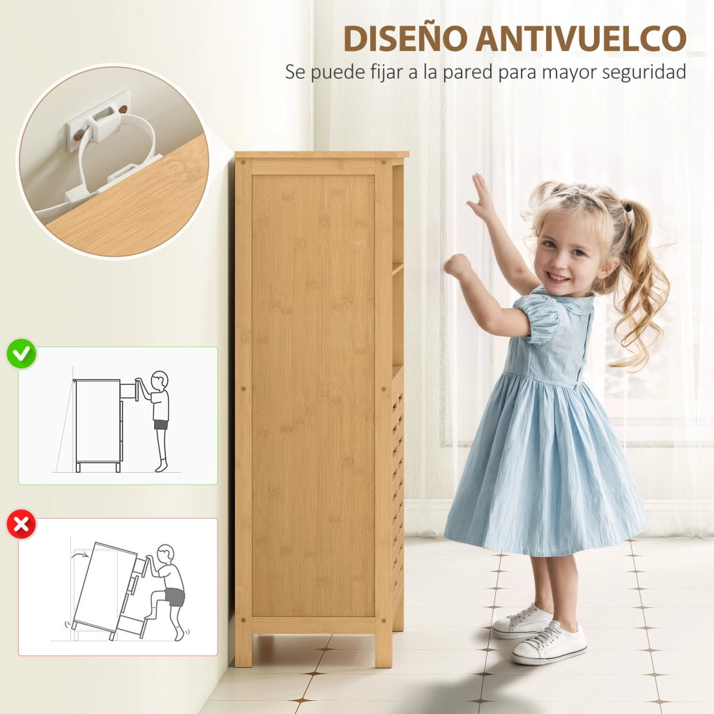 Mobiletto Bagno Bamb¨´ con 2 Ante e 2 Ripiani Aperti ¨C Zephmum ¨C 50x29x92 cm