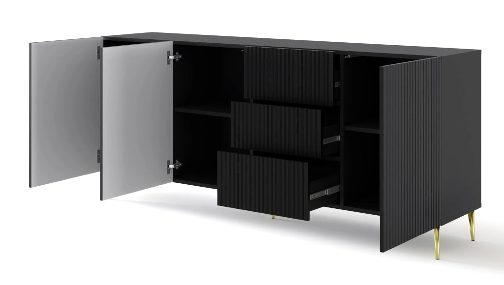 BIM FORNITURE mobile tv soggiorno RAVENNA cm 200x42x87H Nero opaco piedi oro