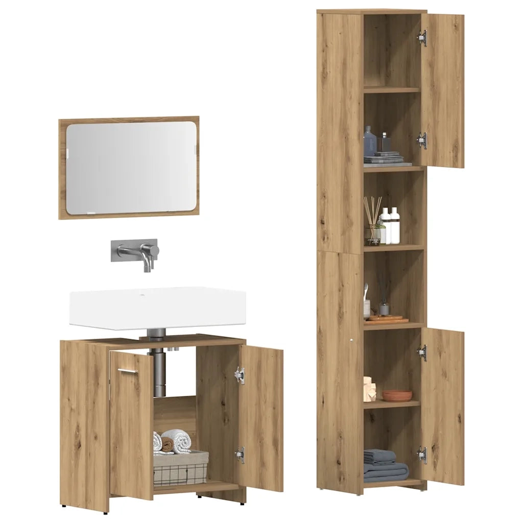 Set Mobili da Bagno 3 pz Rovere Artigianale Legno Multistrato 3328562