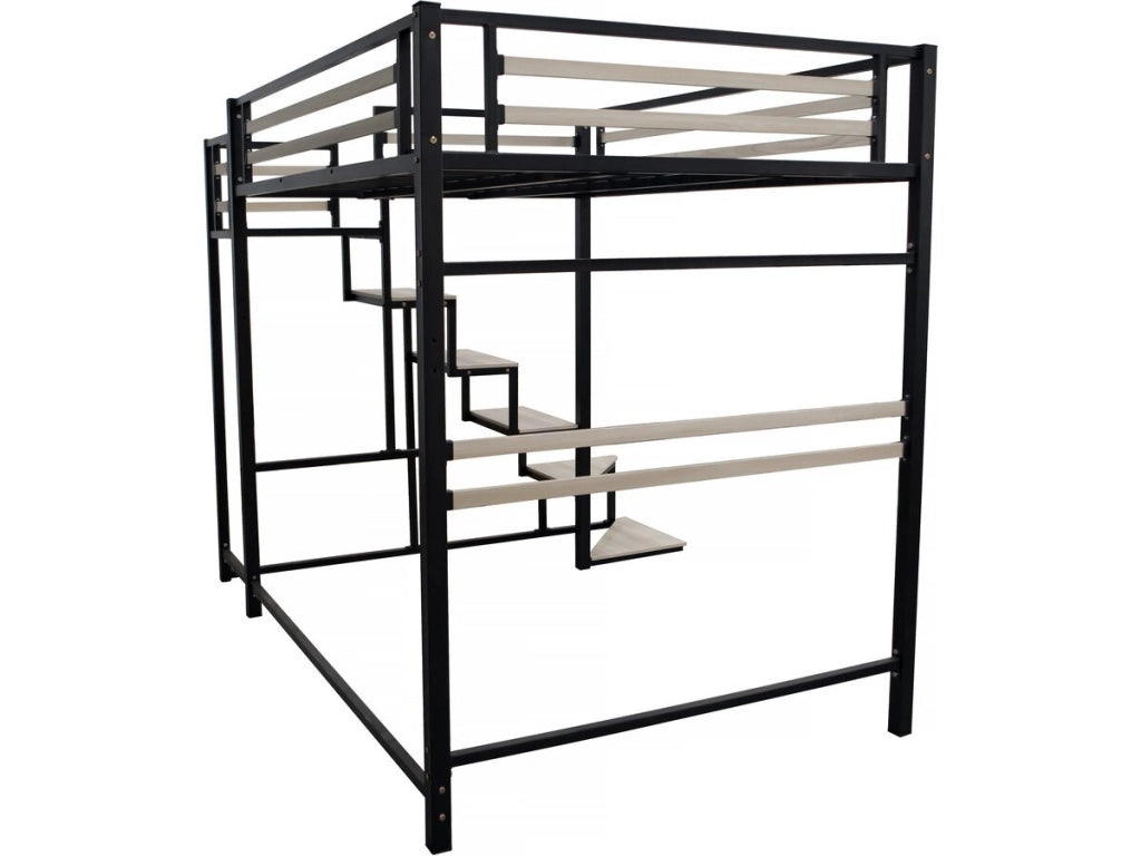 Letto a soppalco in metallo con scale "LENA" - 140 x 190 cm - Nero
