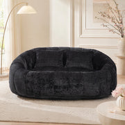 Divano da pavimento a 2 posti in ciniglia nera con braccioli e schiuma 150 × 95 × 63 cm
