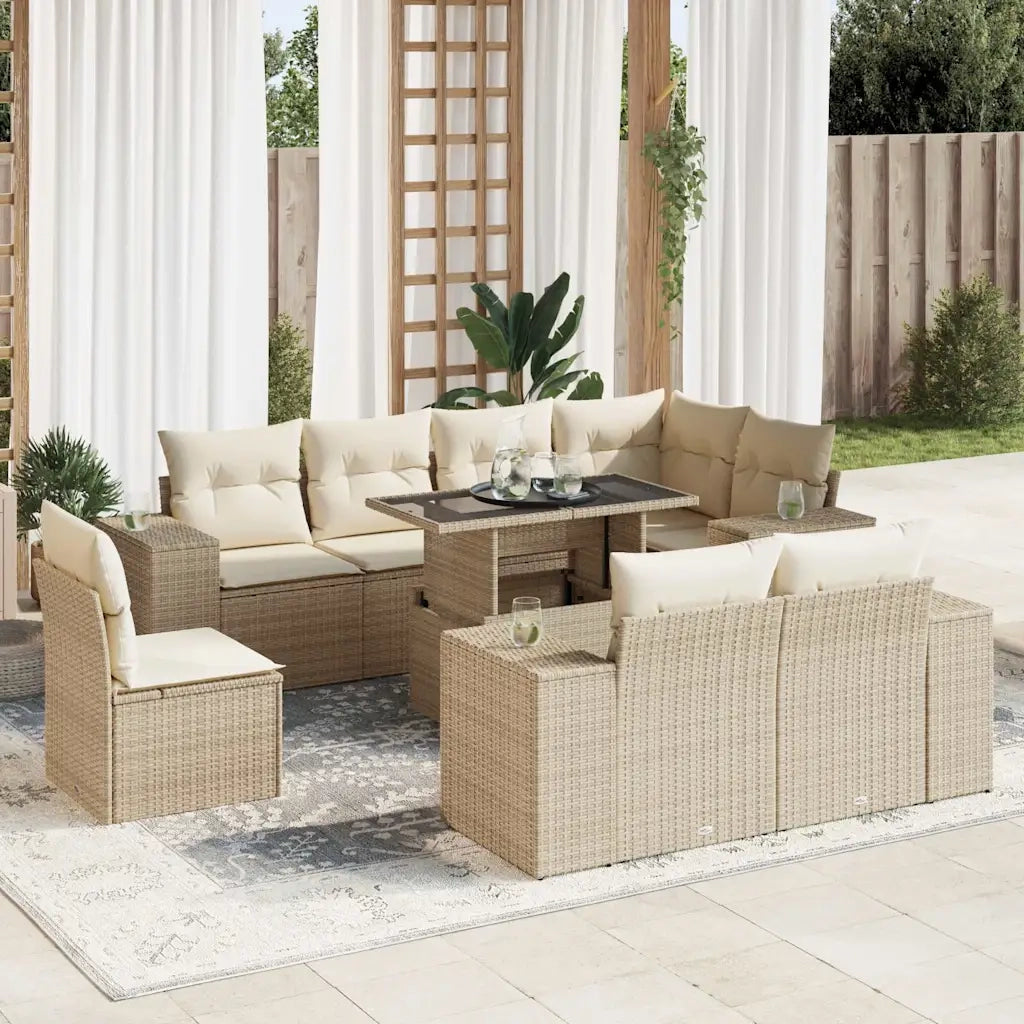 vidaXL Set Divano da Giardino 9 pz con Cuscini Beige in Polyrattan