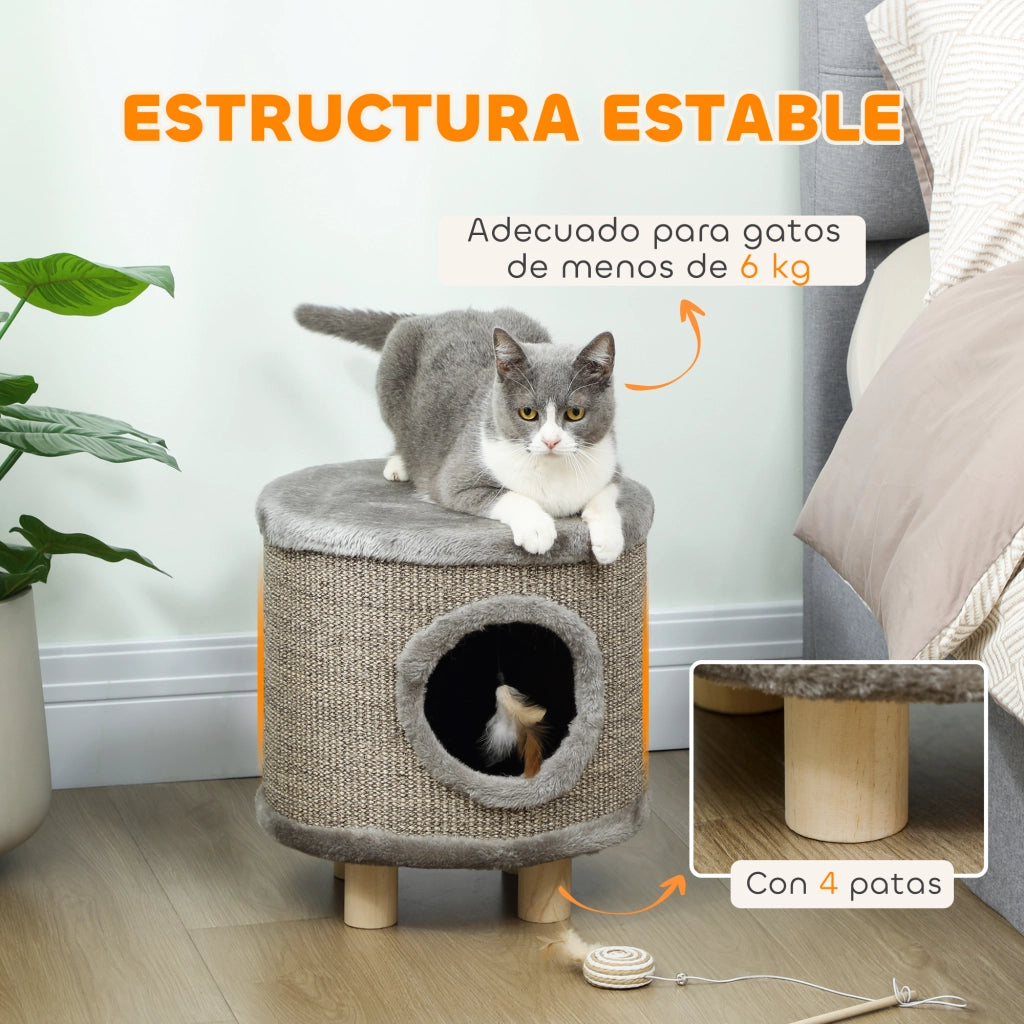 Casetta Grigio per Gatti 3 in 1 con Rascatore ¨C zephmum ¨C Grigio Legno 36x36x38 cm