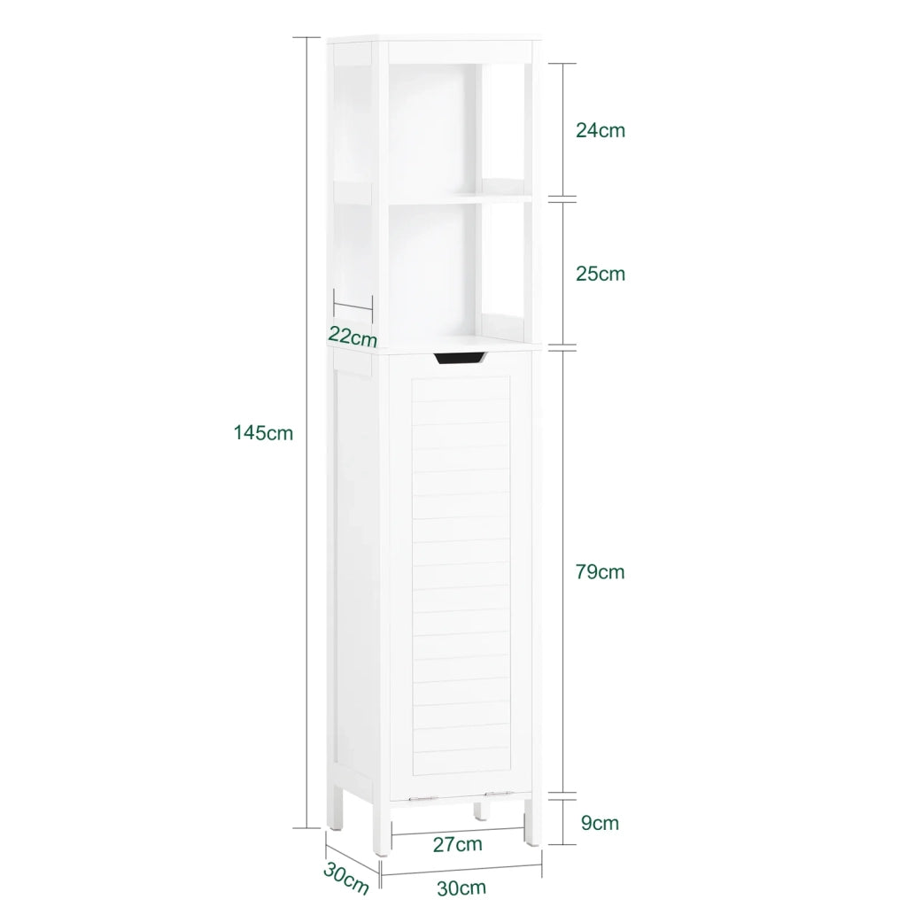 Mobile Alto Con Sacco Portabiancheria Pieghevole Mobiletto Bagno Scaffale Bianco 30x30x145cm BZR123-W SoBuy