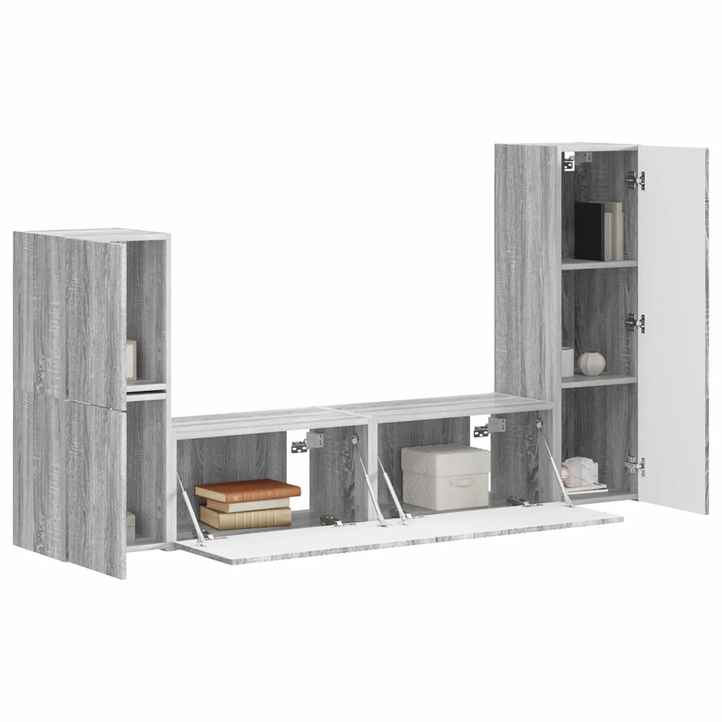 Set mobile TV 4 pz-Credenza per TV Grigio Sonoma Legno multistrato 624783