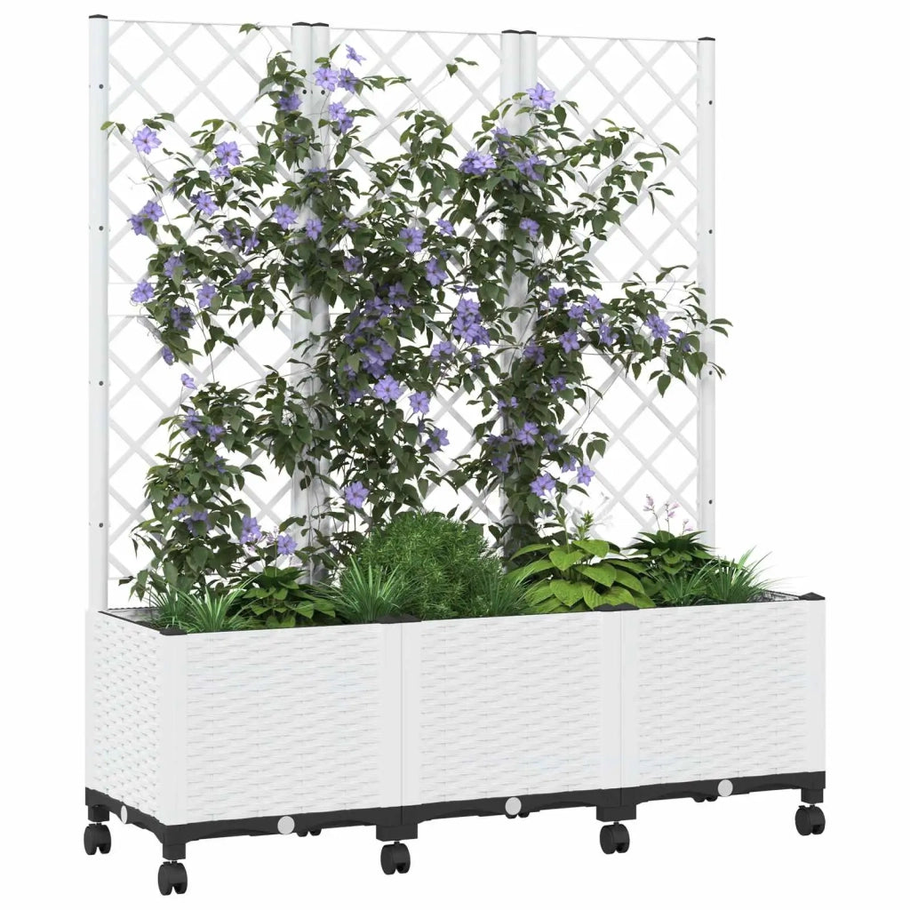 Vaso da giardino con grigliato e ruote Bianco 120 x 40 x 146 cm 3423060