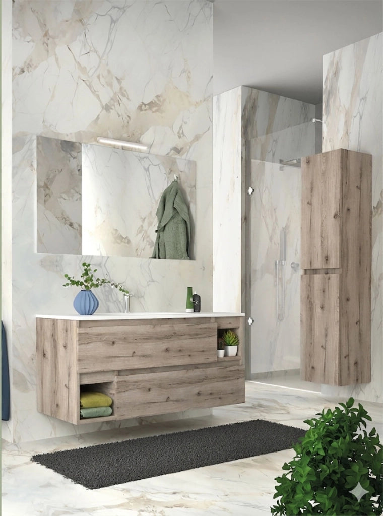 Mobile da Bagno Sospeso con Lavabo 100 cm e Specchio Dany Rovere Naturale
