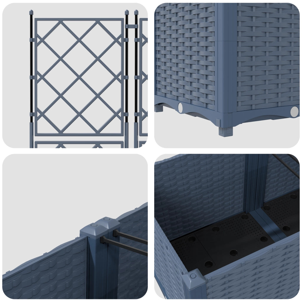 Vaso da giardino con trellis 3 pz Grigio 120x40x143 cm