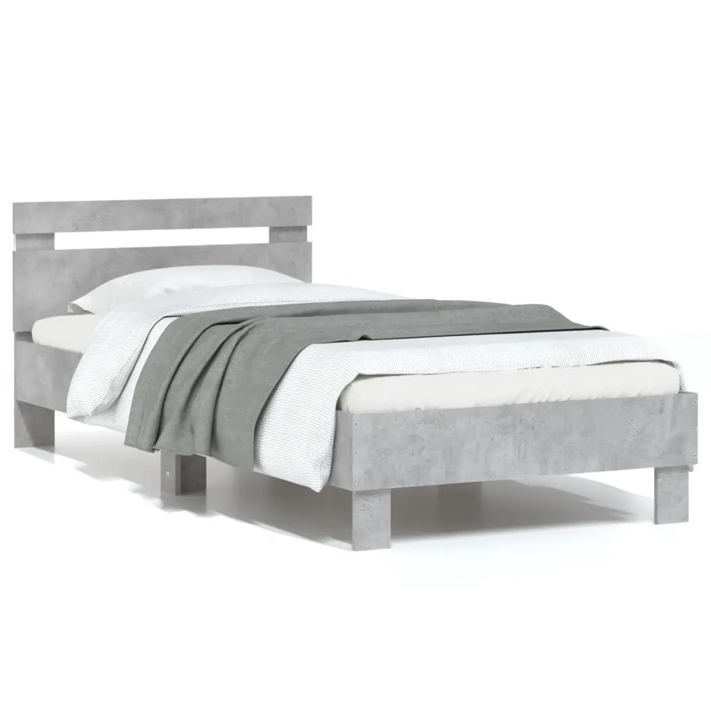 Giroletto con Testiera e LED Grigio Cemento 75x190 cm 838753