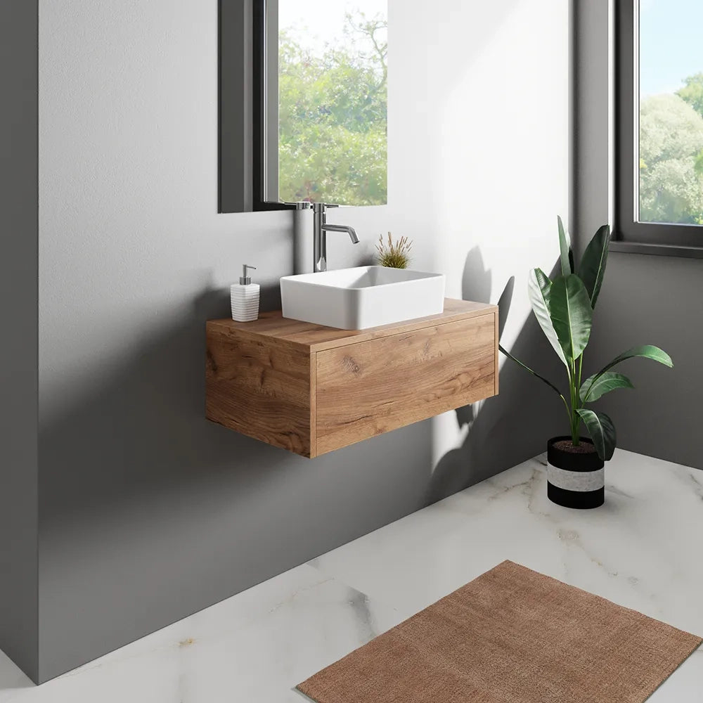 Mobile bagno sospeso 70cm un cassetto apertura push&pull rovere gransasso con top | Galdor