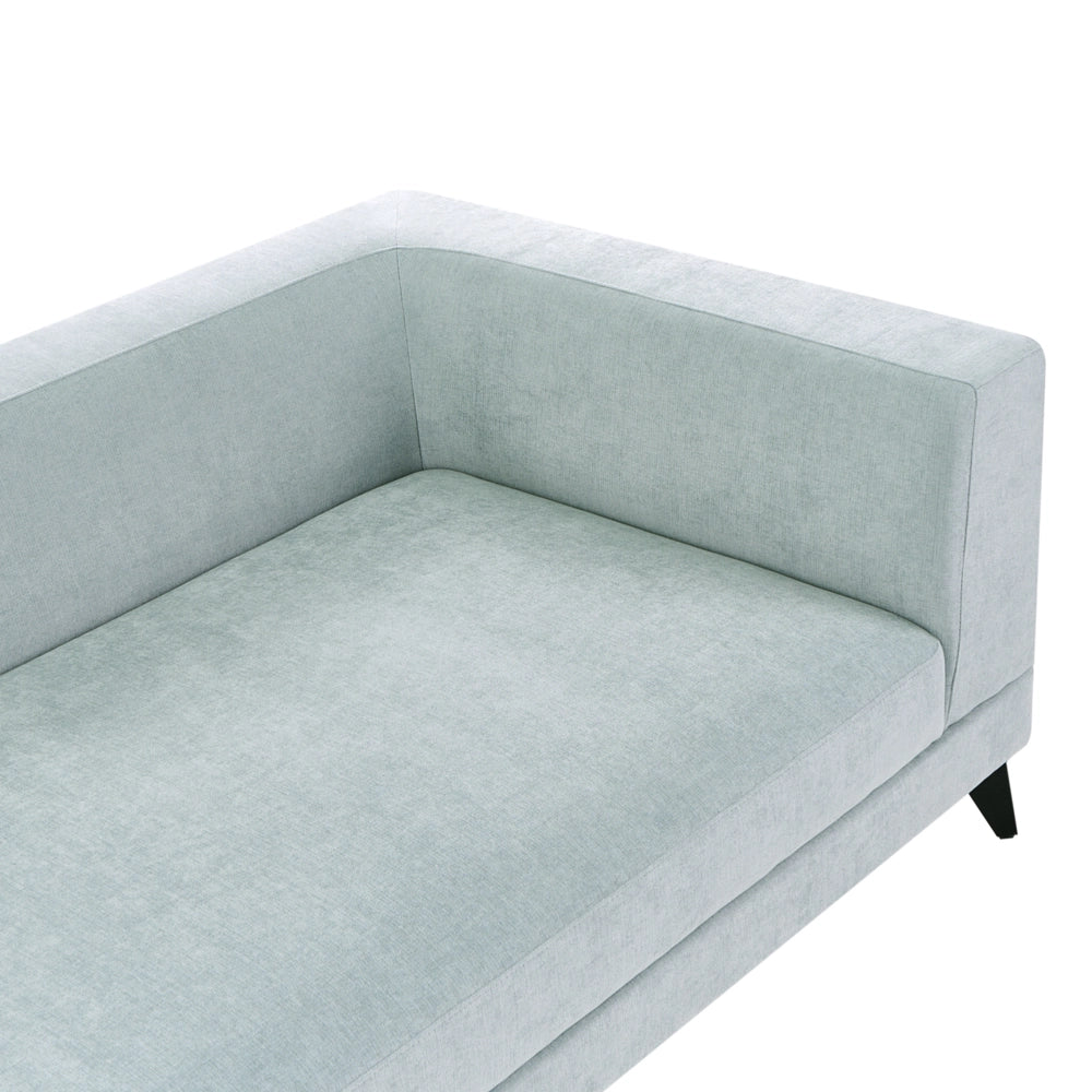 Divano angolare moderno con bracciolo sinistro Rivestimento in lino sintetico idrorepellente Gambe in ferro nero con cuscini grigio