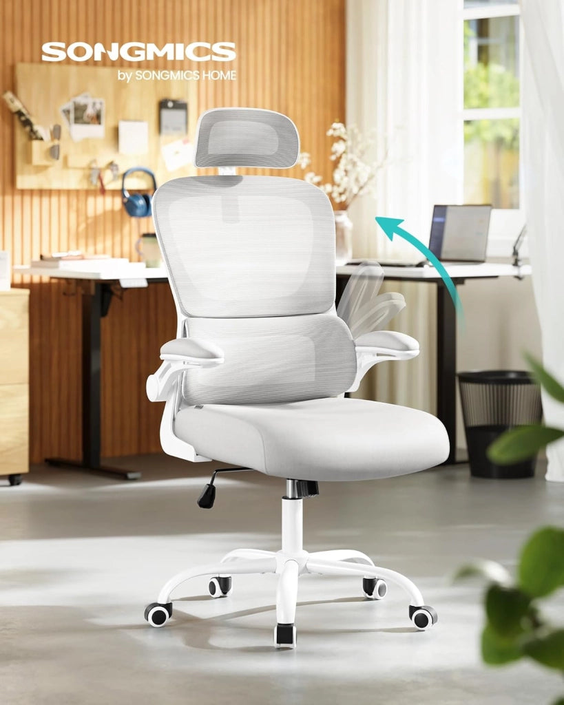 SONGMICS Sedia Ergonomica da Ufficio, Sedia Computer, Tessuto Rete a Doppio Strato, Braccioli Sollevabili, Supporto Lombare Adattabile, Poggiatesta Regolabile, per Studio, Grigio Tortora OBN041G01