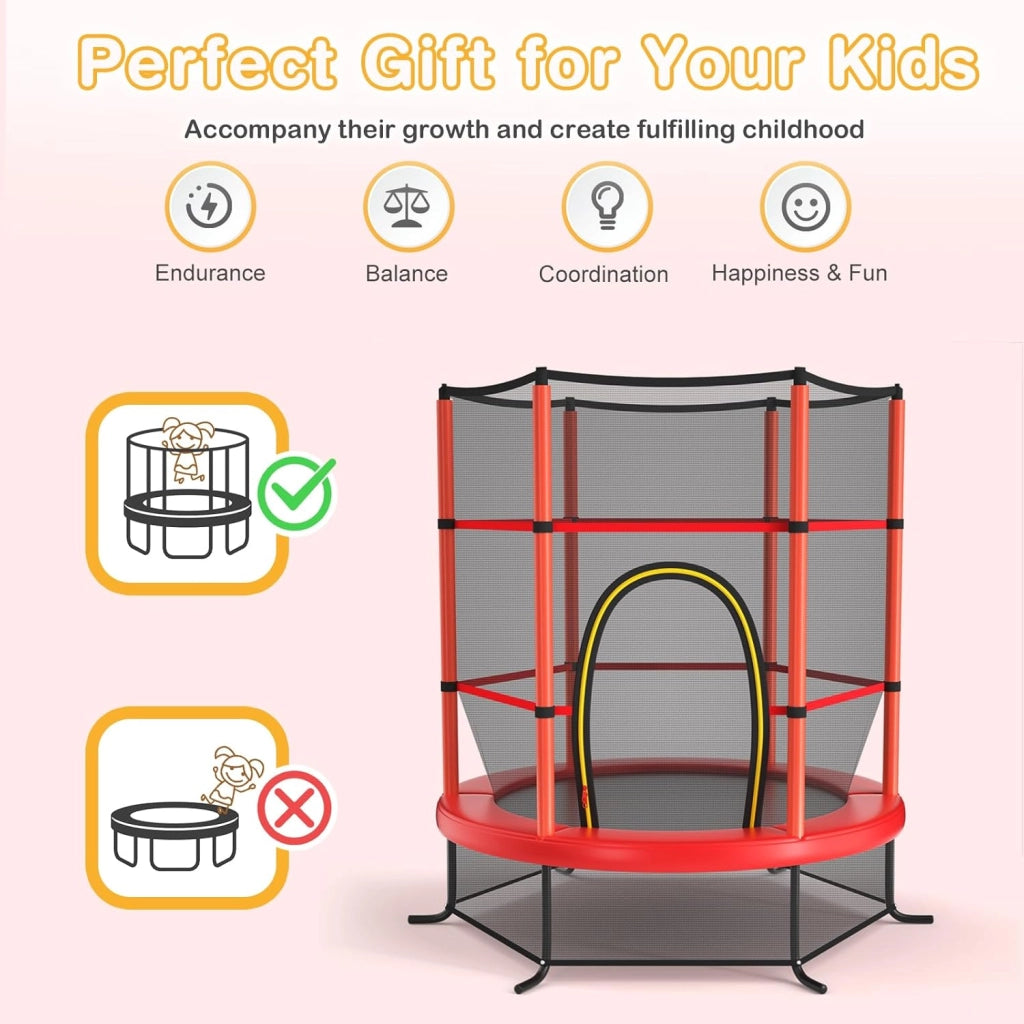 Trampolino per Bambini 3-6 Anni, Tappeto Elastico Bambini con Rete di Sicurezza e Chiusura a Cerniera, Saltarello da Esterno in Acciaio Zincato, Portato 135 kg, 165x165x161 cm