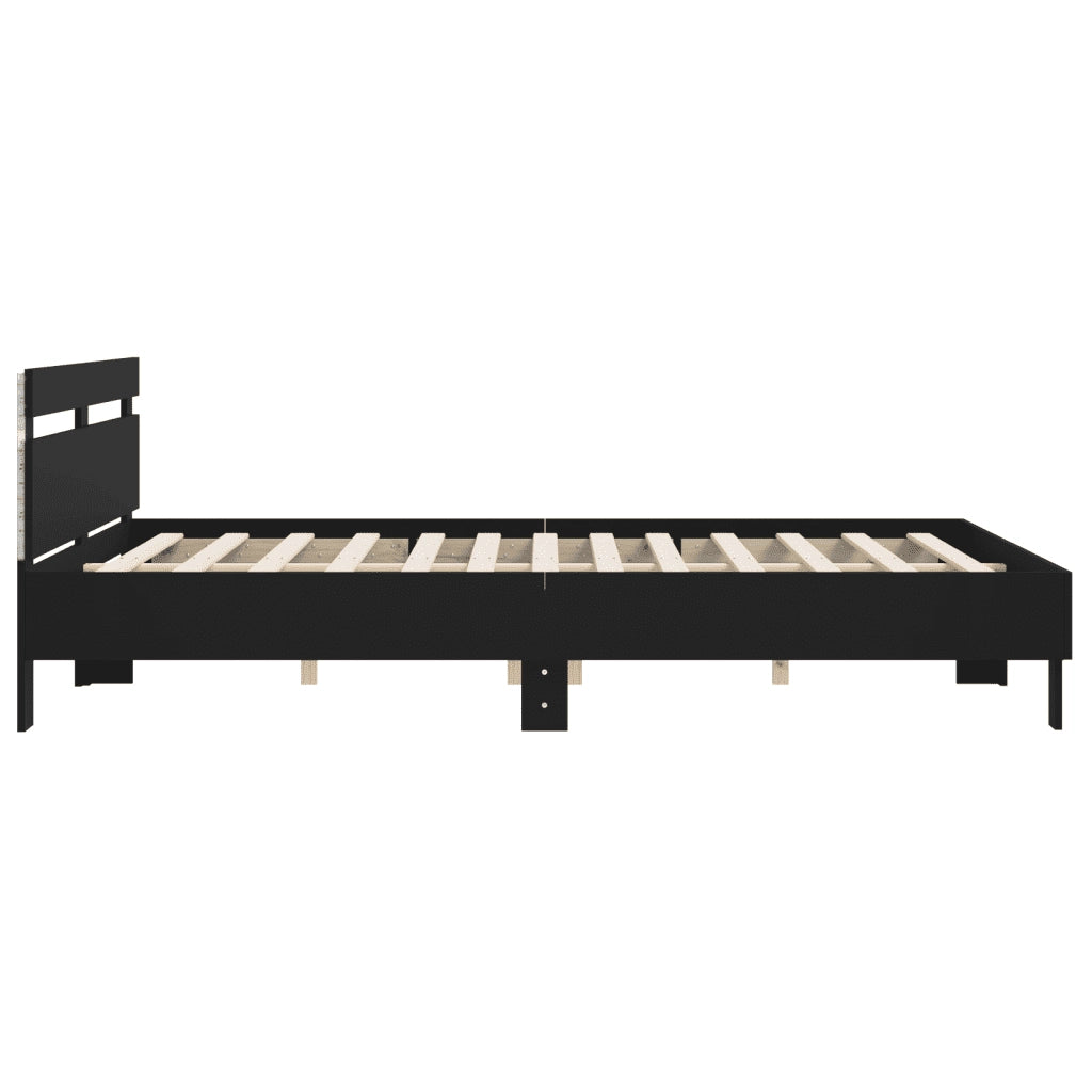 Letto matrimoniale | Letto per adulti | Giroletto con Testiera e LED Nero 160x200 cm