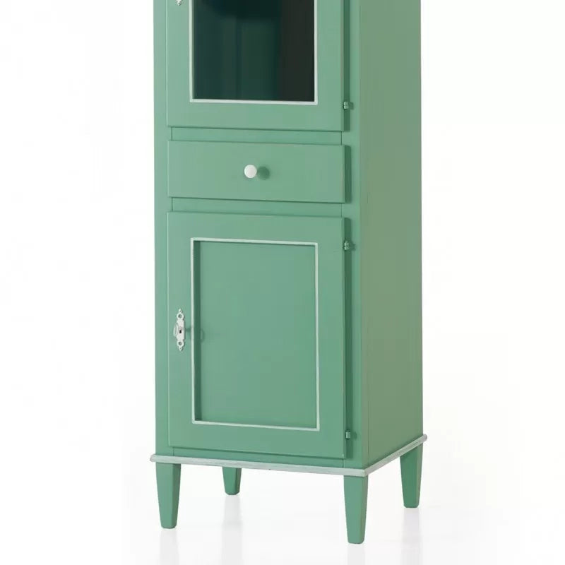 Vetrinetta 2 porte 1 cassetto laccato verde con profili bianchi misure l.54 p.45 h.150 (738) - Mobili 2G