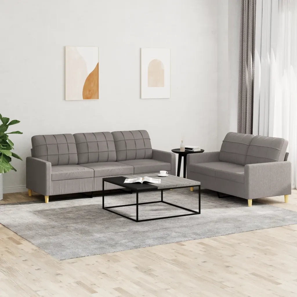 Set di Divani 2 pz con Cuscini Tortora in Tessuto 3201313