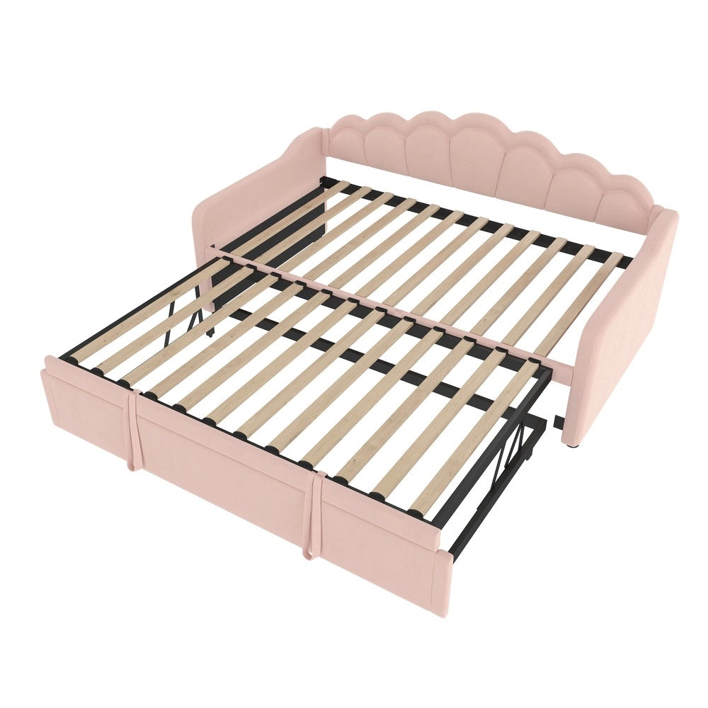 Letto Singolo Estraibile Divano Velluto LED ¨C MINIMAL ¨C Rosa 90x200cm