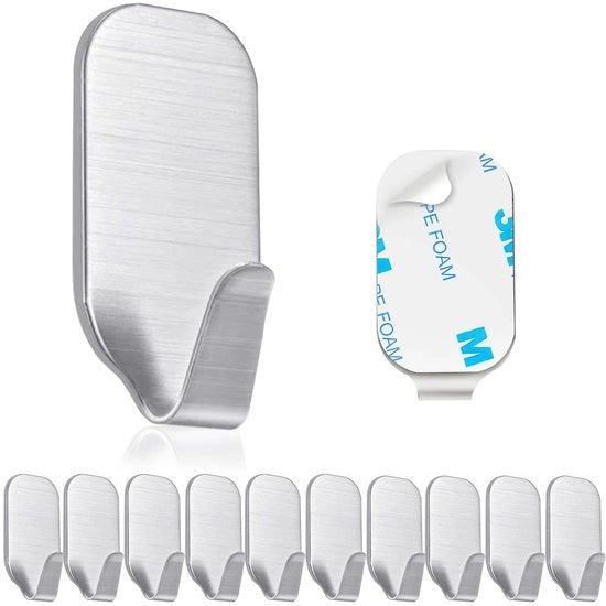 Haken Autoaffissori 10 pezzi - Acciaio Inossidabile - Haken per Porta - Disegno Sostenibile - Eterno - 4x3cm - Haken per Parete