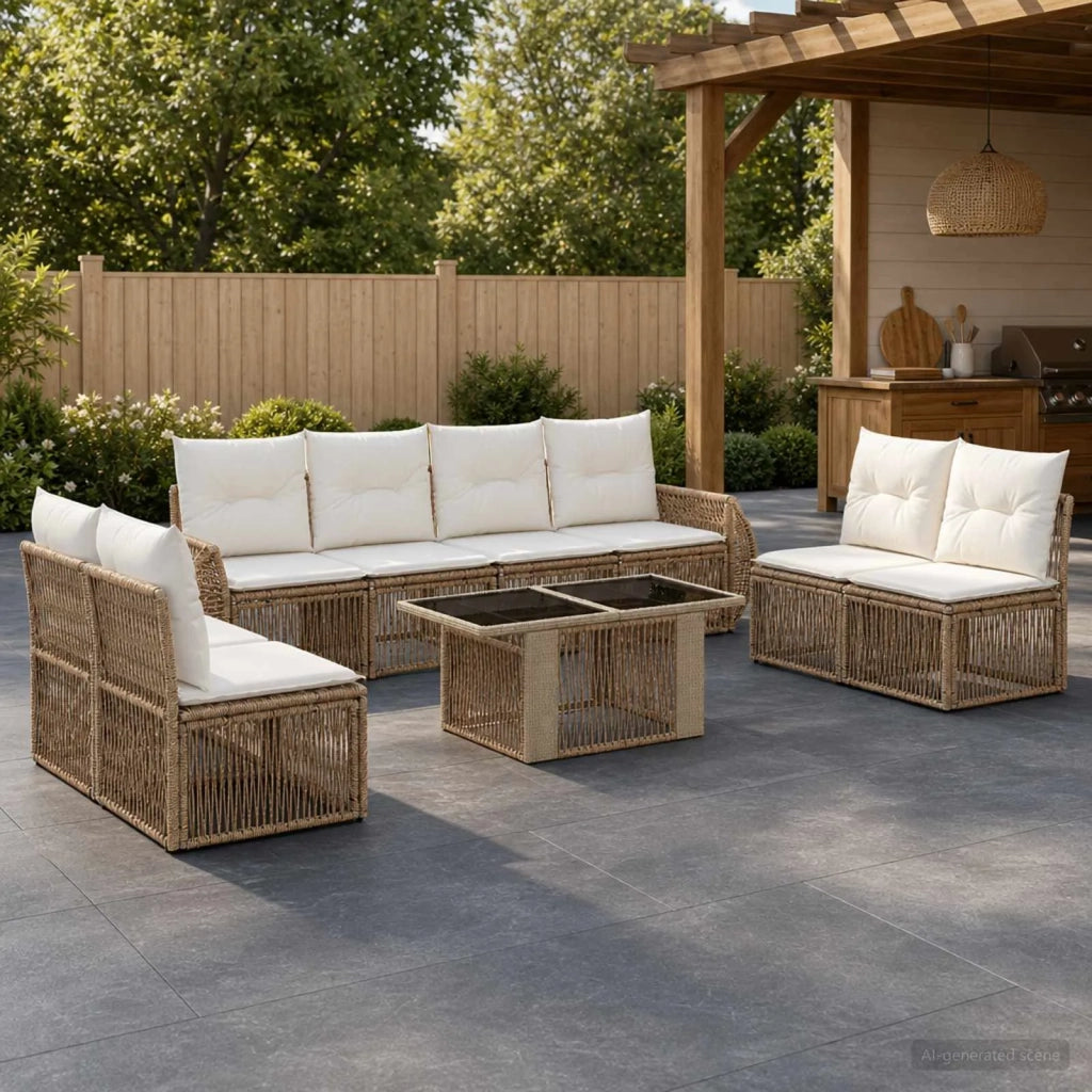 Set Divano da Giardino 9 pz Beige e Bianco Crema polyrattan 3436932