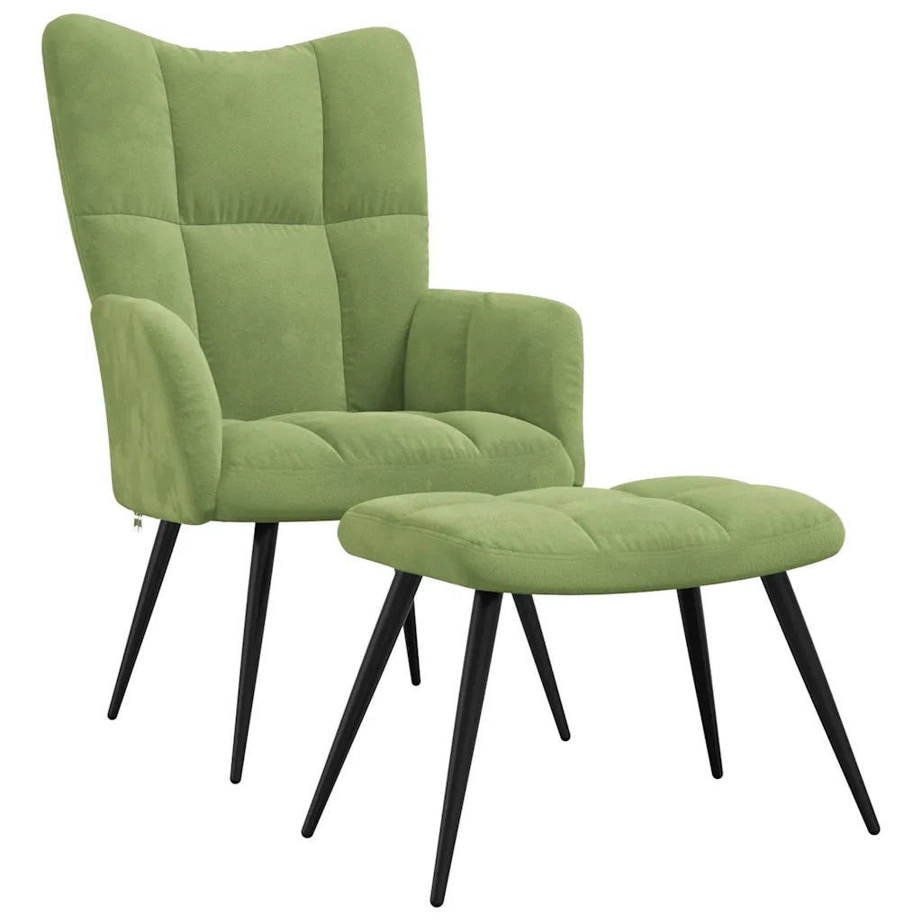 Divano Sedia-Poltrona Relax con Poggiapiedi Verde Chiaro in Velluto 222633