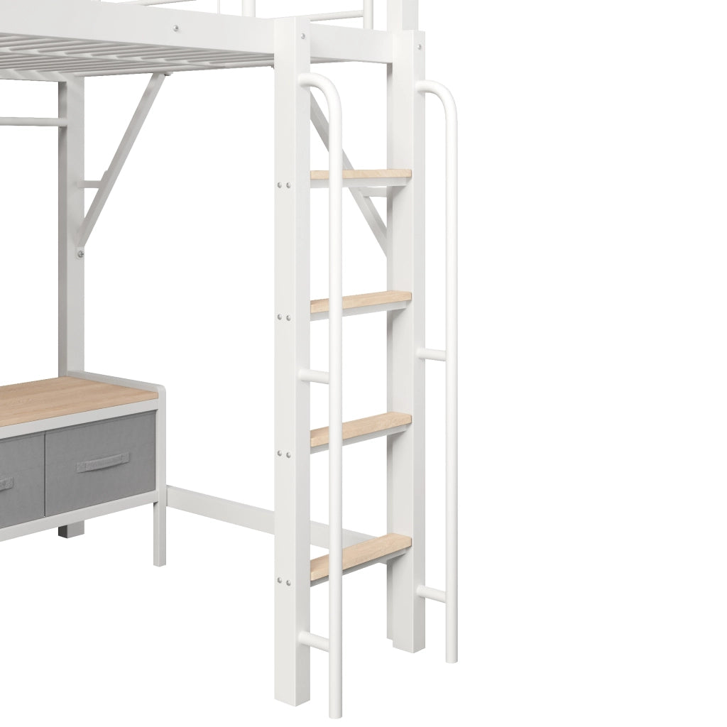 Letto a soppalco 140x200 cm con scrivania; LED e contenitore in MDF e metallo