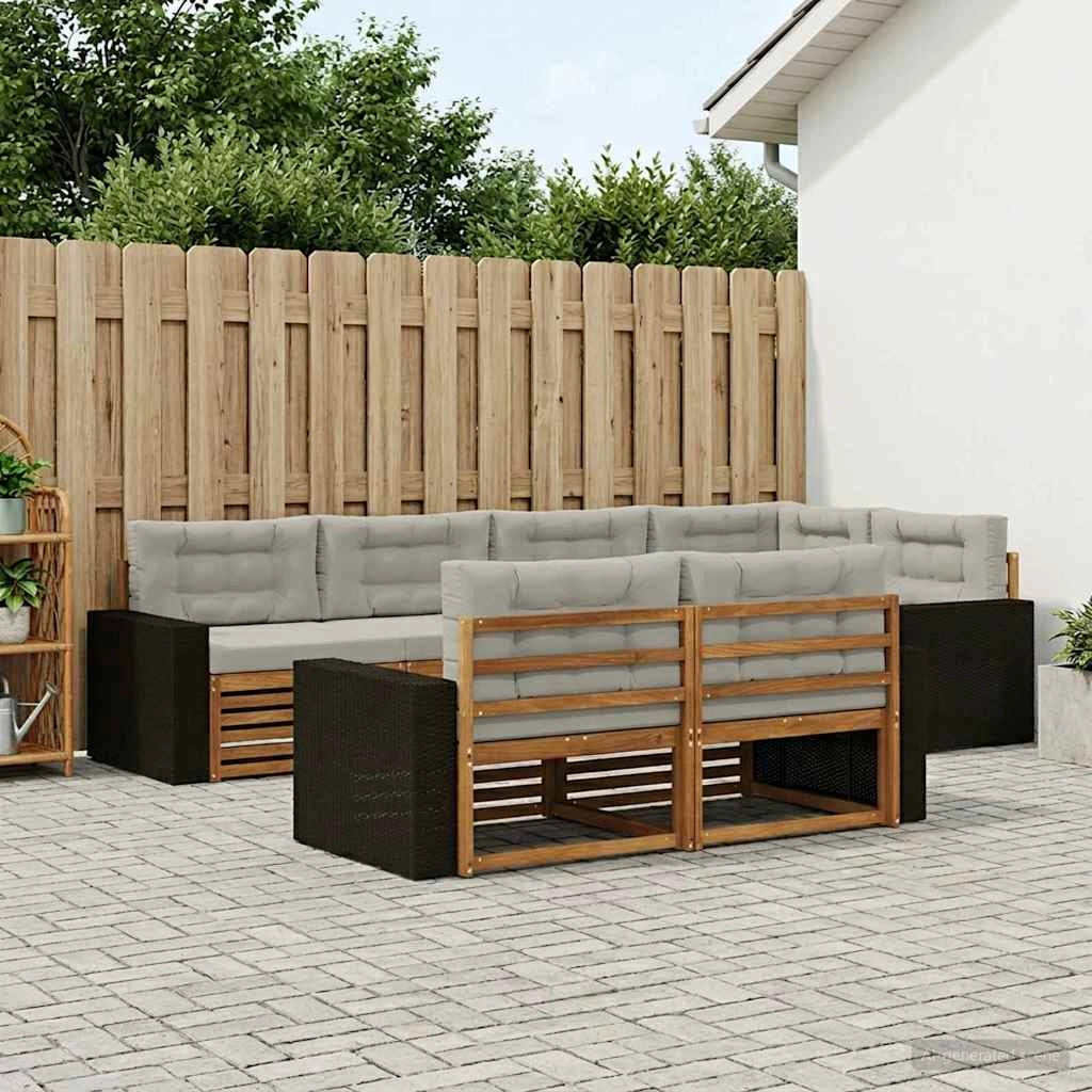 Set di divani da esterno 7 pz Naturale e Grigio Chiaro 3383484