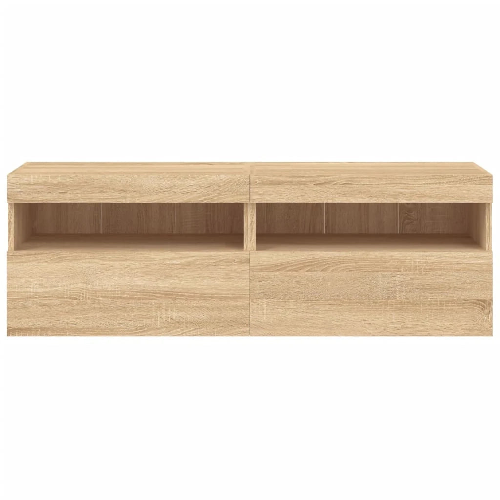 Mobile TV multimediale da parete mensola TV mobile TV sala da pranzo soggiorno camera da letto luci LED 2 pezzi rovere Sonoma 60 x 30 x 40 cm marrone 02_0029178