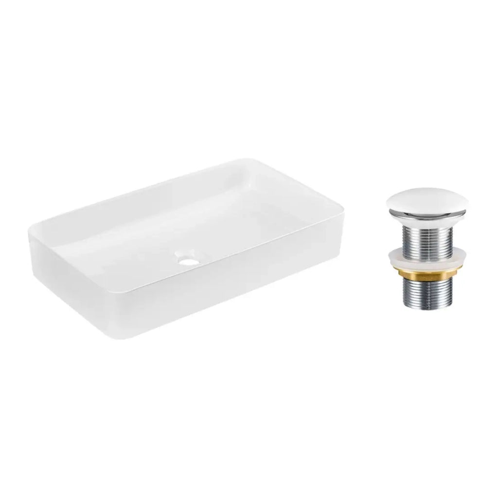 Lavabo rettangolare da appoggio 61x34 cm bianco lucido in ceramica con piletta clic-clac