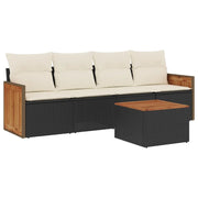 Set Divani da Giardino 5 pz | Set Salotto da Giardino con Cuscini in Polyrattan Nero