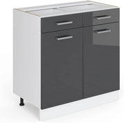 Mobiletto base per cucina R-Line, Antracite lucido, 80 cm senza piano di lavoro, per la libera combinazione all'interno di sistemi cucina modulari